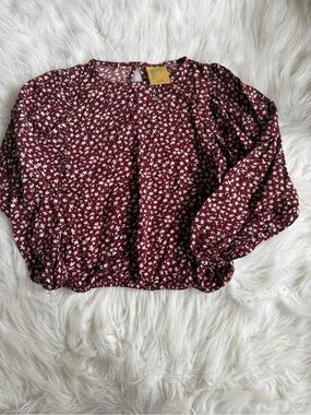 ThereAbouts Girls' Burgundy Floral Long-Sleeve Peplum Top